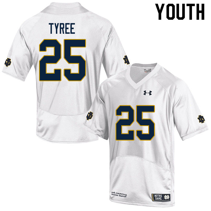 Youth NCAA Notre Dame Fighting Irish #25 Chris Tyree Stitched College Under Armour Authentic White Football Jersey SS10P65SY